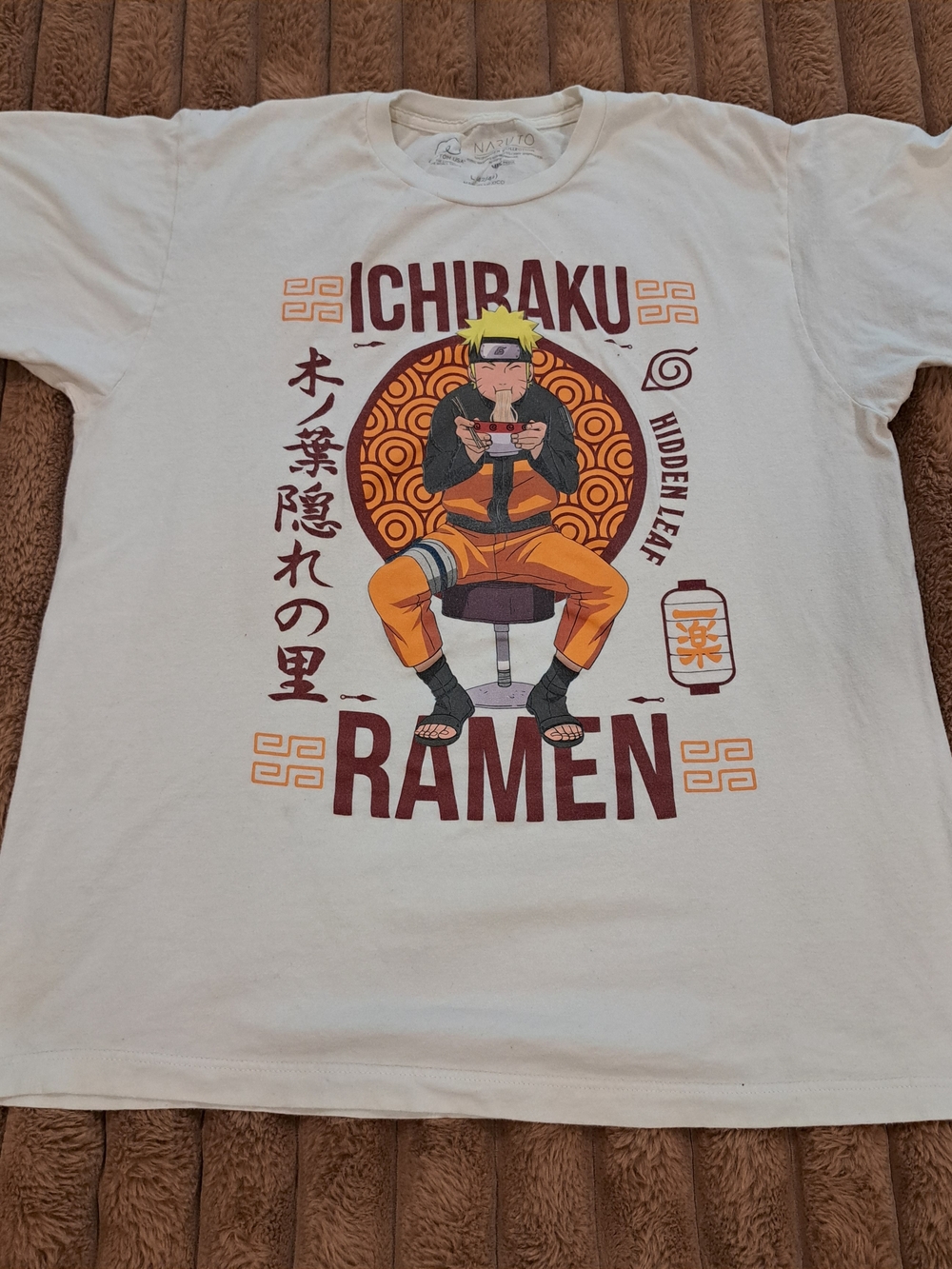 Mens Naruto Shippuden Ichiraku Ramen Graphic T-Shirt Size Large Cream Anime Tee